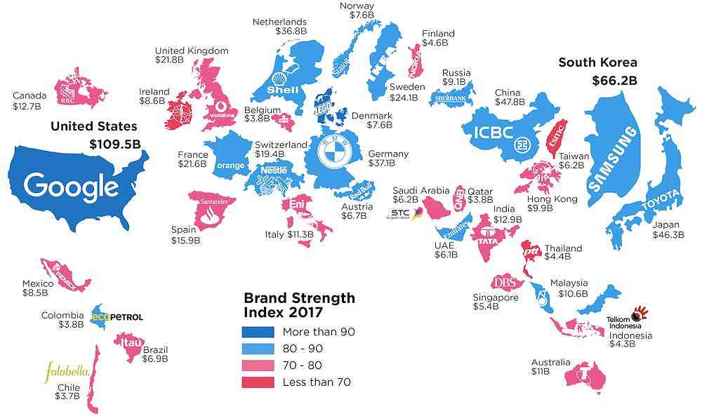 優良企業の世界ブランドランキングマップ